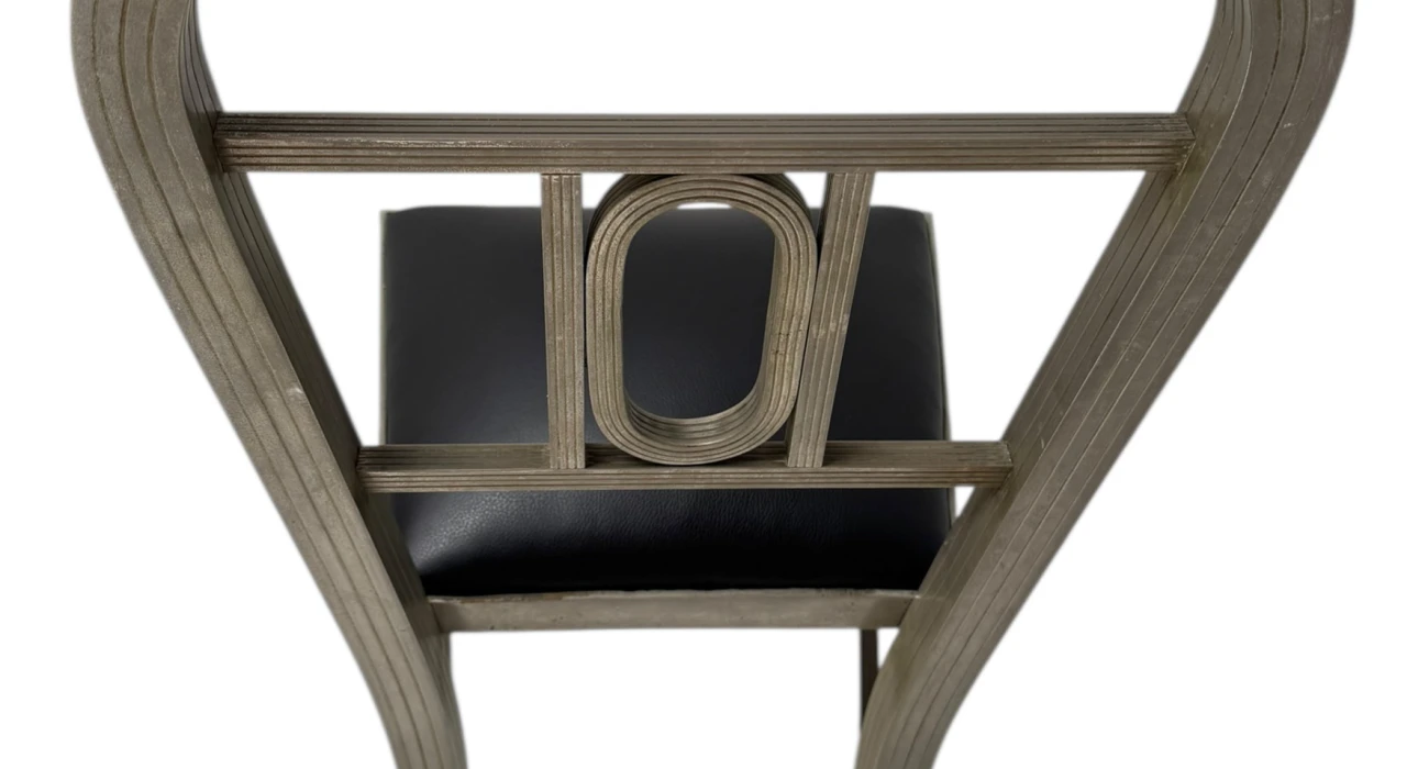 Two French Art Deco Side Chairs with Black Leather Seats, 1930s